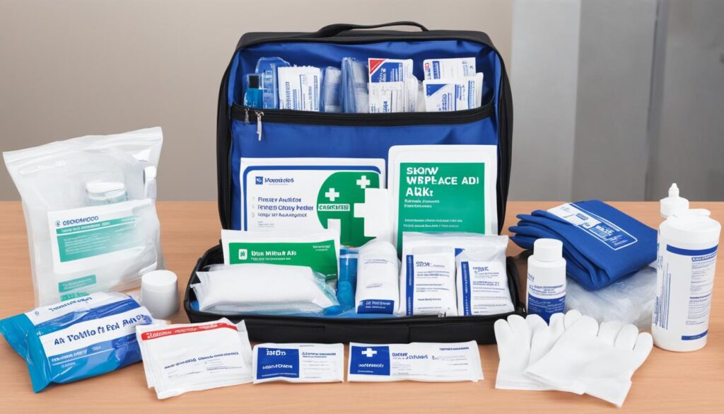 what should be in a first aid box at work