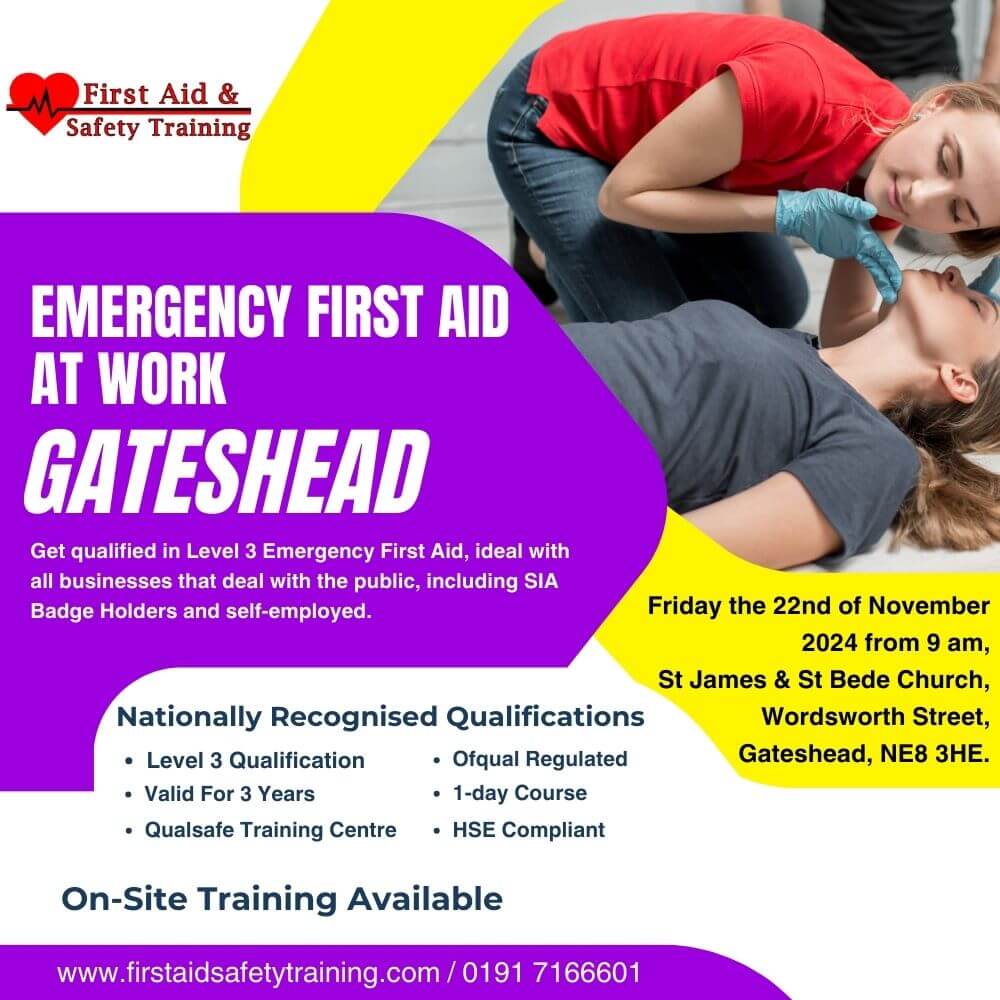 Emergency First Aid At Work Course, Gateshead, November 2024