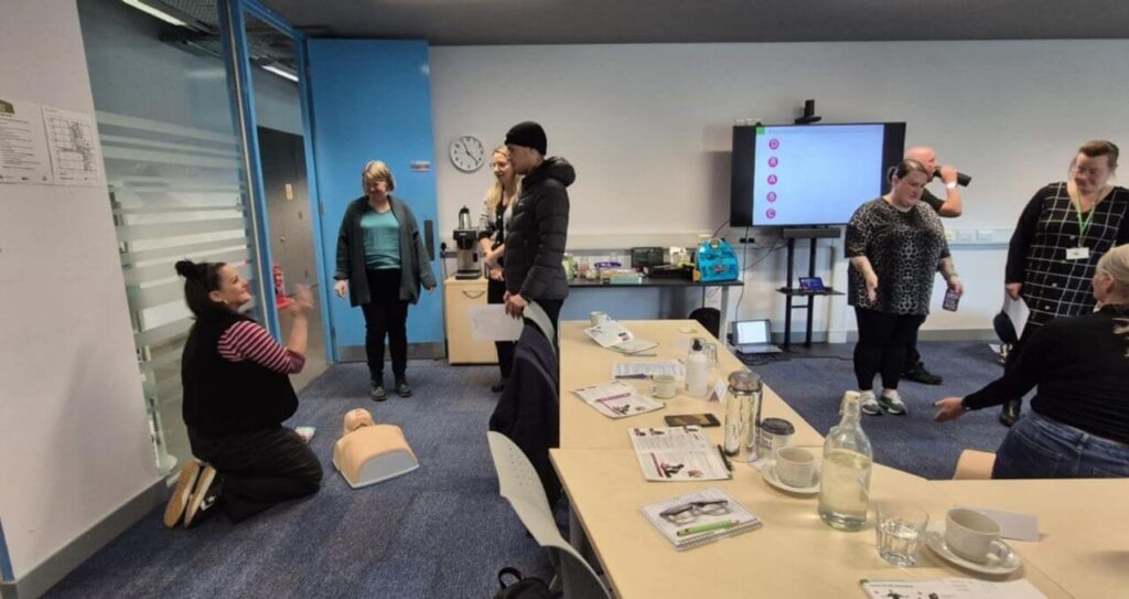 Learners practising CPR on Emergency First Aid Course in South Shields 1 | First Aid and Safety Training Learners practising CPR on Emergency First Aid Course in South Shields (1)