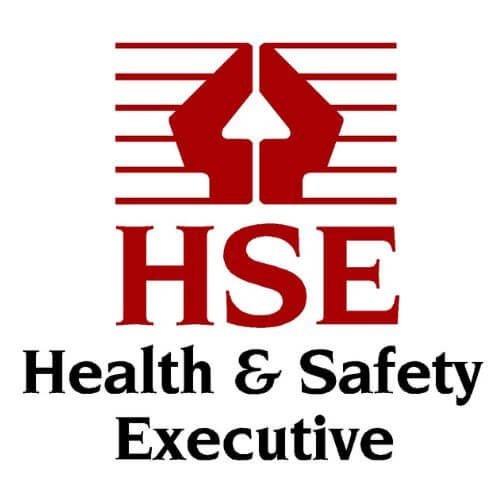 HSE Health & Safety Executive logo with red emblem above bold HSE text and the words Health & Safety Executive below.